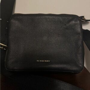 Burberry Black Leather Messenger Crossbody with Gold Logo